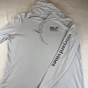 Vineyard Vines Women's Baby Blue Whale Flag Graphic Hooded T-Shirt Size Med